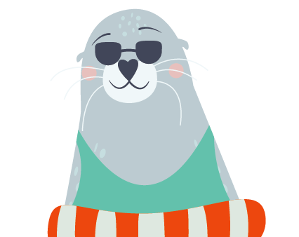 Robbe mit Sonnenbrille und Rettungsring